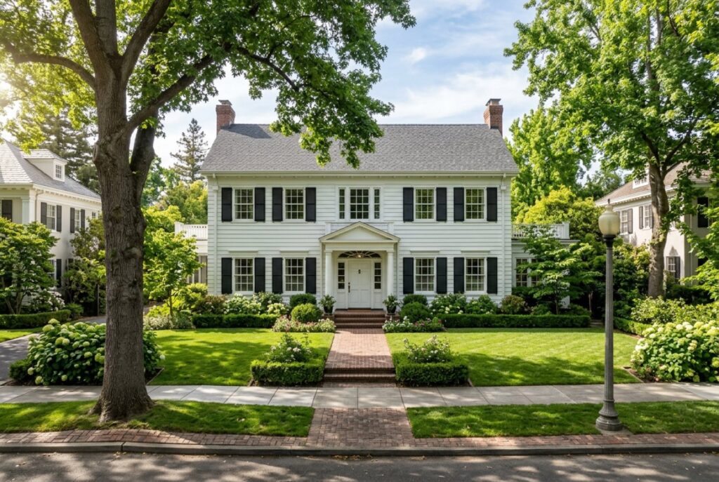 Colonial Revival home on a tree-lined Burlingame street