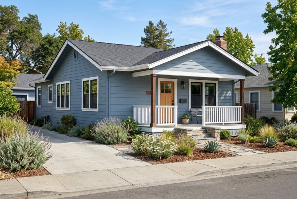 Renovated 1950s bungalow in East Palo Alto with drought-tolerant landscaping