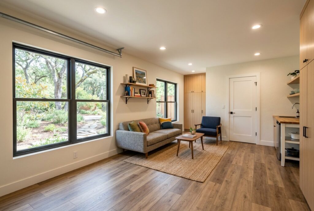 Living space created from a converted attached garage