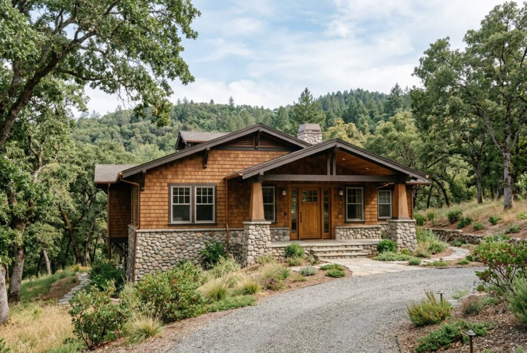 Craftsman home on a wooded foothill lot in Los Gatos