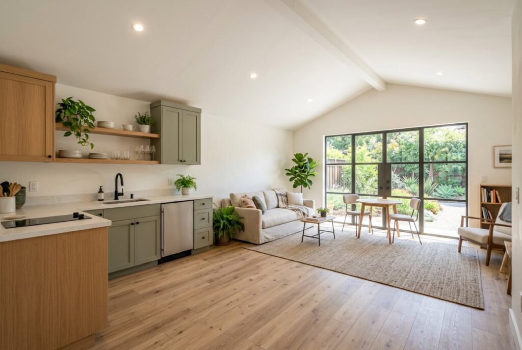 Garage converted into a bright studio living space