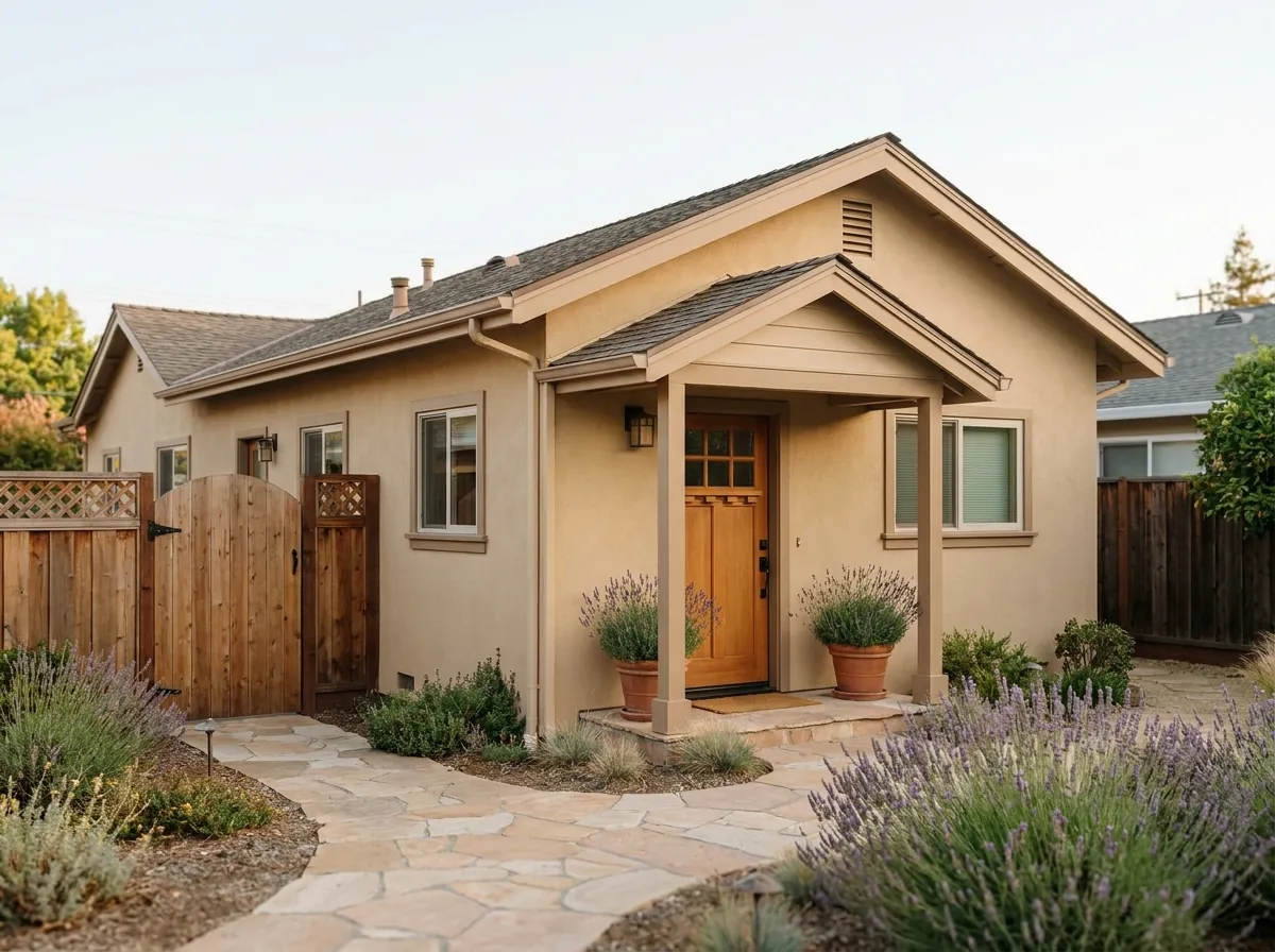Attached ADU on the side of a San Jose ranch home with a private entrance and a matching roofline